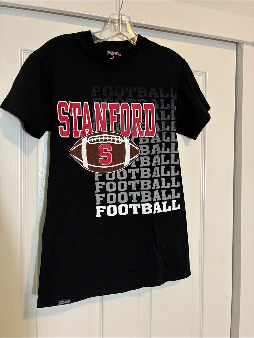 Vintage Y2K Jansport Black Tee with Red Stanford Graphic